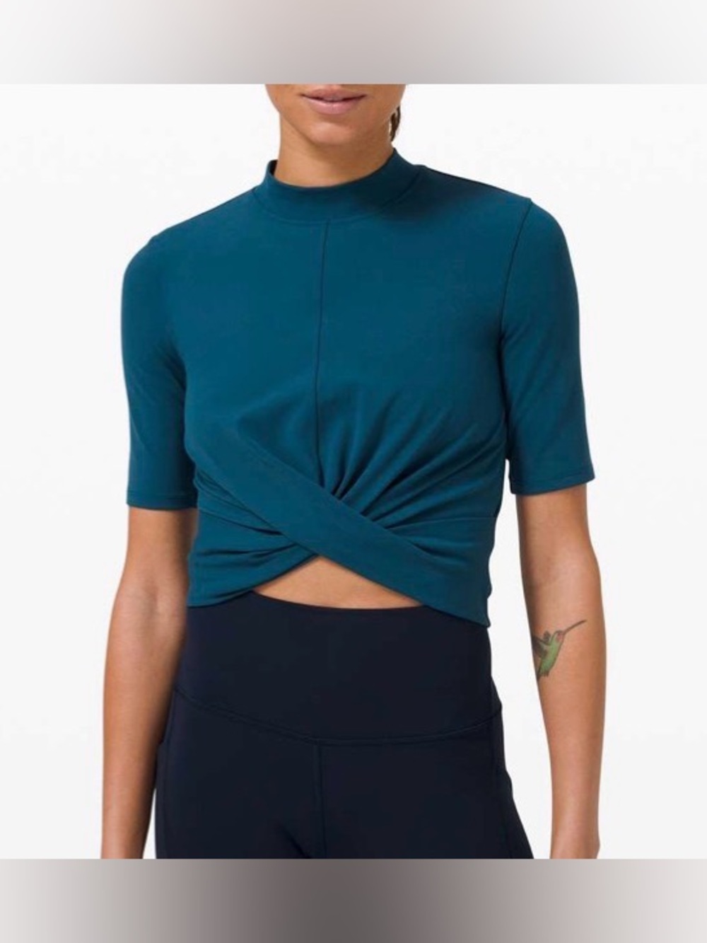 NWOT New Lululemon Wrap Front Mock Neck Crop Short Sleeve Blue Borealis